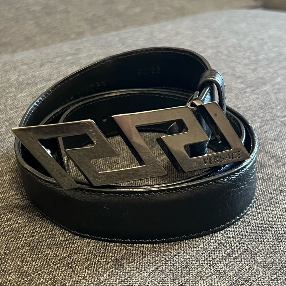 Versace Black Belt with Silver Buckle
